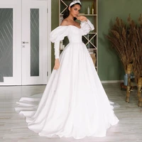 eightree vestido de noiva princesa white wedding dresses 2021 puff long sleeve bride dress beads church wedding gowns boda