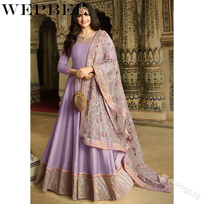 

WEPBEL Elegant Splice Women Dress Muslim Abaya 2 Piece Set Shawl Floral Big Swing A-line Party Long Maxi Dresses Plus Size