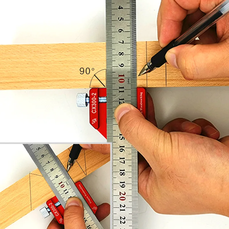 45-90 Degree Woodworking Angle Scribe Ruler Carpenter Height Gauge Locator Steel Adjustable Fixed Block DIY Measuring Tool | Инструменты