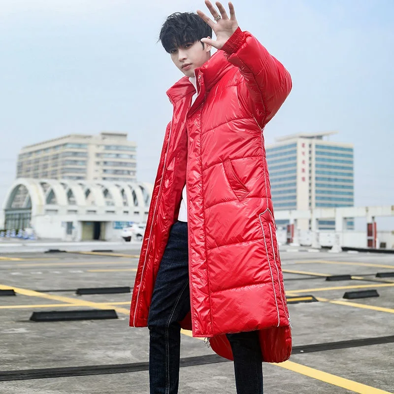 

Fashion trendy brand sequined mid-length coat with hood 2020 winter jacket men loose warm and windproof men's parka jackets