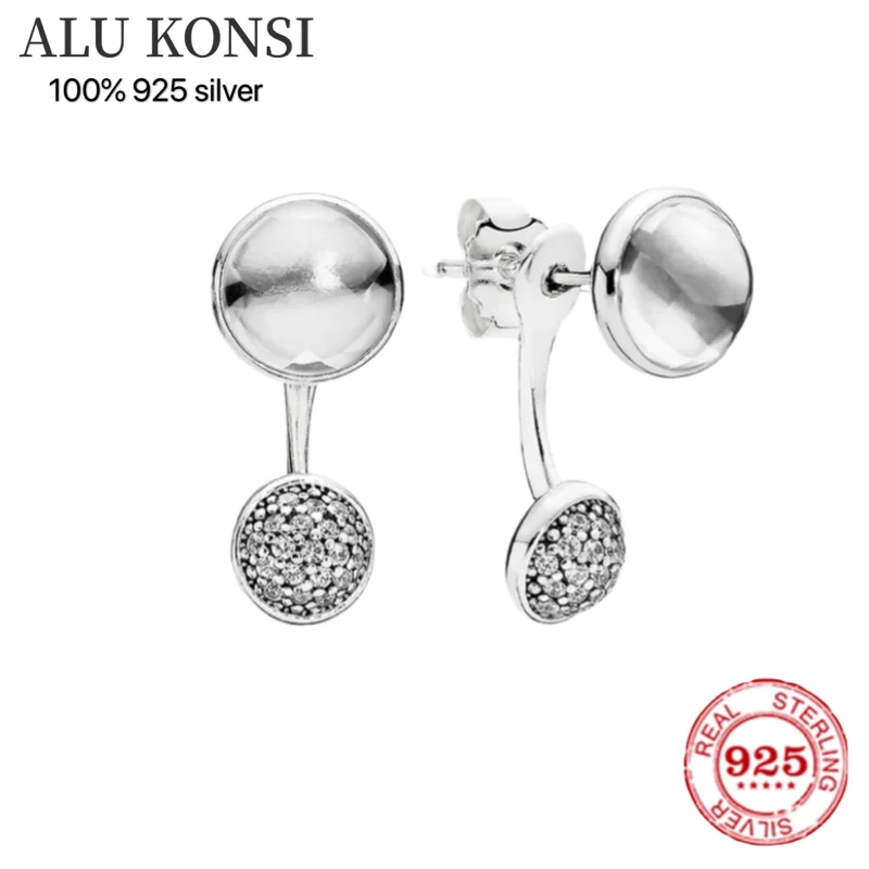 

Original luxury Real 925 Sterling Silver authentic pan earrings crystal For Women DIY fashion wedding Jewelry