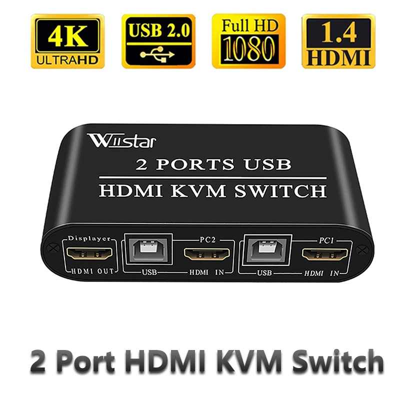 Wiistar KVM Switch HDMI 2 Cổng 4K30Hz HDMI Switcher Kvm Switch Hdmi Kép Màn Hình Cho Chia Sẻ Màn Hình Bàn Phím Chuột máy In