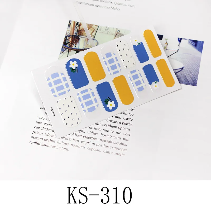 KS-310 14 постов/1 Лист наклейки для ногтей УФ-гель лак для ногтей Обертывания полоски полное покрытие красочные наклейки-лак для ногтей Переводные картинки Маникюрный Инструмент - Цвет: KS-310