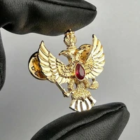 classic russia badge red gems crystal pins double headed eagle brooches gifts cocktail party collar pin masonic jewelry