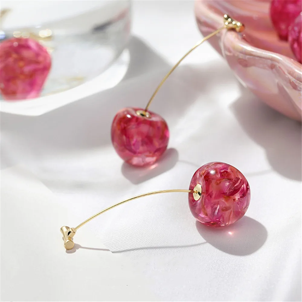 

Korea Pink Dried Flower Cherries Earrings Original Cute Fruit Resin Cherry Flower Earrings Women Girls Fashion Earrings