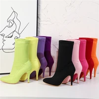 2021 plus size 32 48 women fetish sock boots 10cm high heels stiletto heels purple yellow neon green ankle booties peach shoes