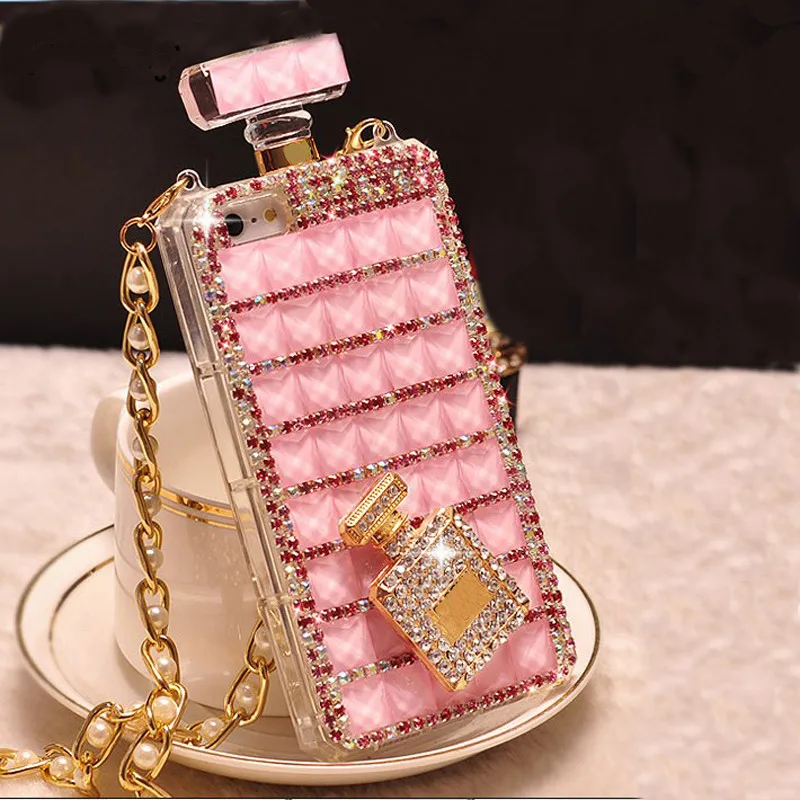 Fashion Bling Crystal Diamond Perfume Bottle Chain Handbag Cover For iPhone 13 12 11 Pro Max X XS MAX XR 6S 7 8 Plus Phone Case