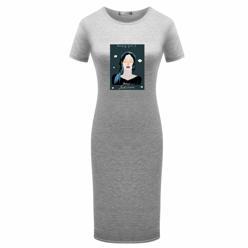 

Summer Dress Sexy Pencil Solid Daily Short Sleeve Fashion Girl Printing Slim Dress Vintage Bodycon Wrap Knee-length Party Dress