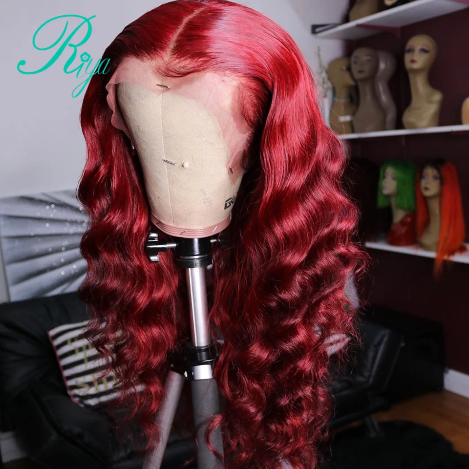 Парик из человеческих волос 13X4 150% Red Body Wave на сетке спереди предварительно