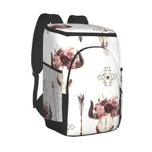 Protable Insulated Thermal Cooler Waterproof Lunch Bag Ethnic Boho Bull Cow Skull Horn Floral Picnic Camping Backpack
