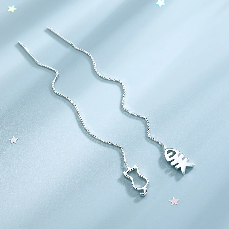 Серебряный Цвет Fishbone брюки с принтом в виде кота кисточкой серьги капель