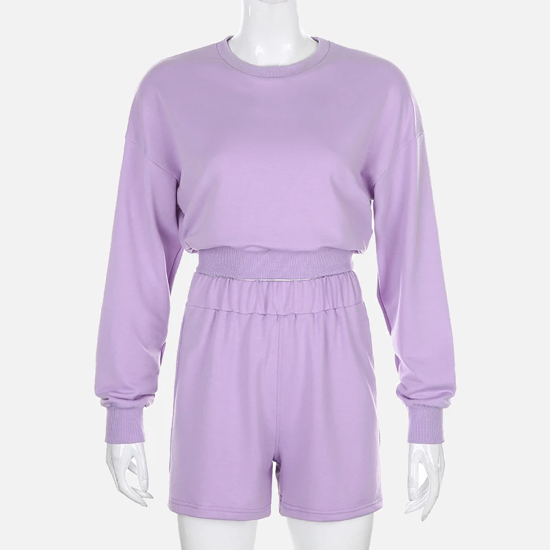 

Summer Casual Tracksuit Women 2 Pieces Sets Solid Long Sleeve Sweatshirt Women's Suit 2021 Trend Spring New Ladies Shorts Suit