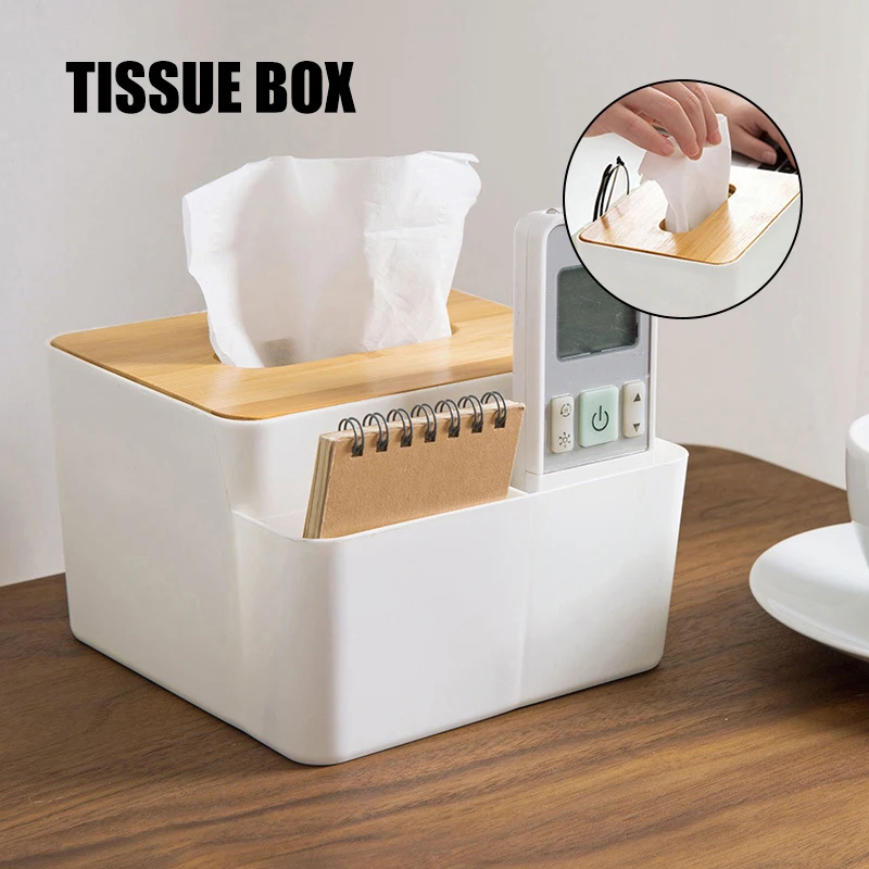 

Tissue Box Cover Tablet Stand Multi-Function Organizer Remote Control Storage Box For Home Office Cajas De Almacenamiento