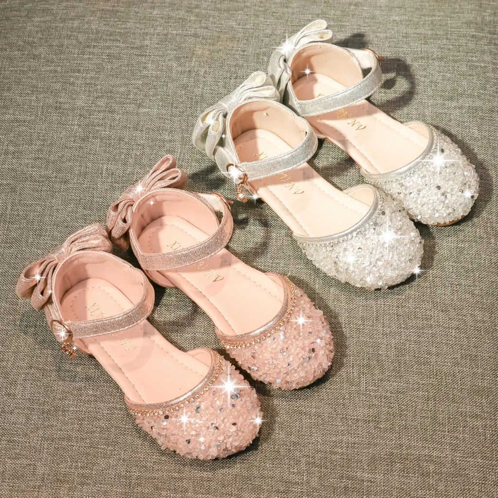 Обувь для девочек принцессы на мягкой подошве с бантом стразами и танцев Sandalias