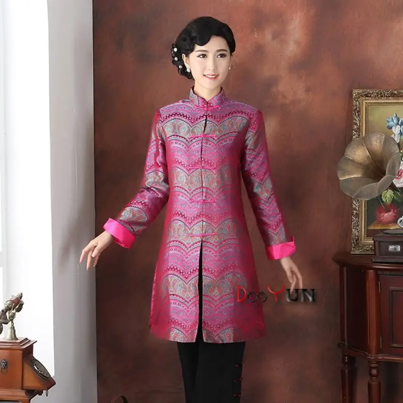 

chaqueta mujer coat temperament Tang suit long-sleeved windbreaker middle-aged mother festive long loose jacket women 2019