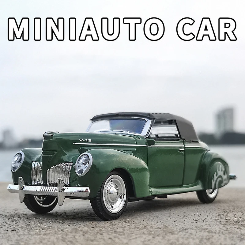 

1: 38 Lincoln Convertible Classic Car With Sound and Light Simulation Alloy Children's Toy Car Model Antique Birthday Gift Green