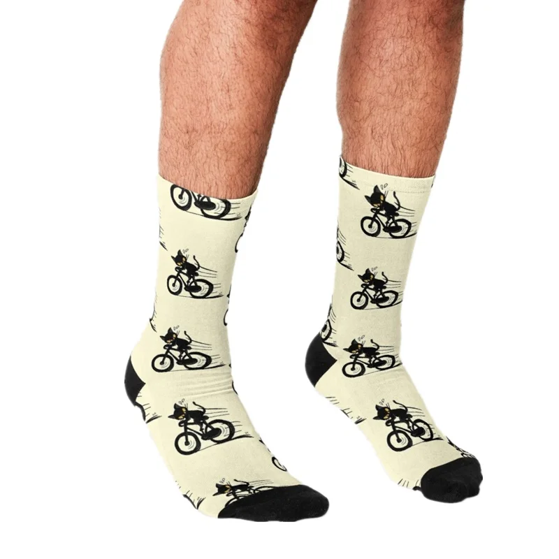 

Funny Socks Men harajuku Cats Whiskers and Yarn Yellow Printed Happy hip hop Men Socks Novelty Skateboard Crew Casual Socks