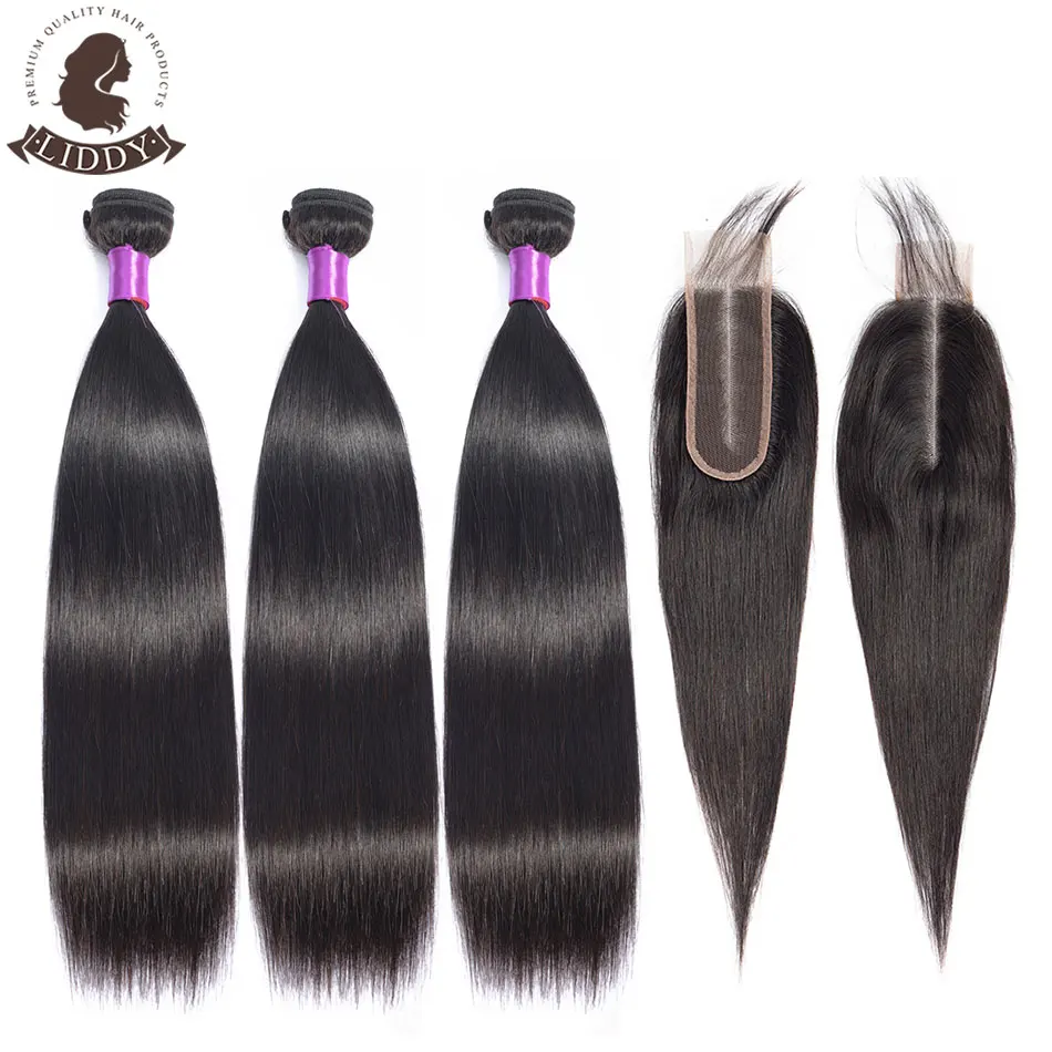 Liddy пучки с закрытием бразильские прямые волосы 3 пучка 2*6 синтетическое Закрытие