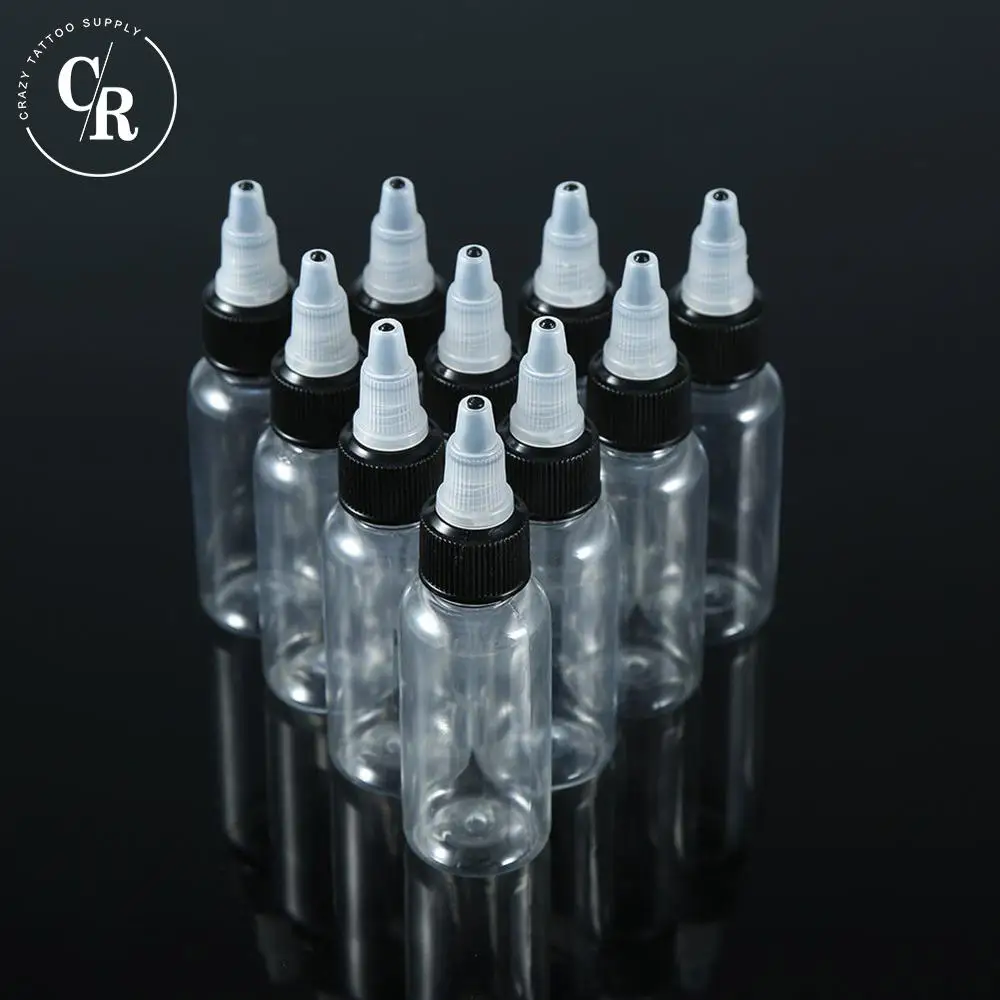 

10pcs 30ml Tattoo Pigment Ink Bottles Twist Cap Durable Empty Plastic Transparent Tattoos Ink Pigment Clear Bottle Supplies