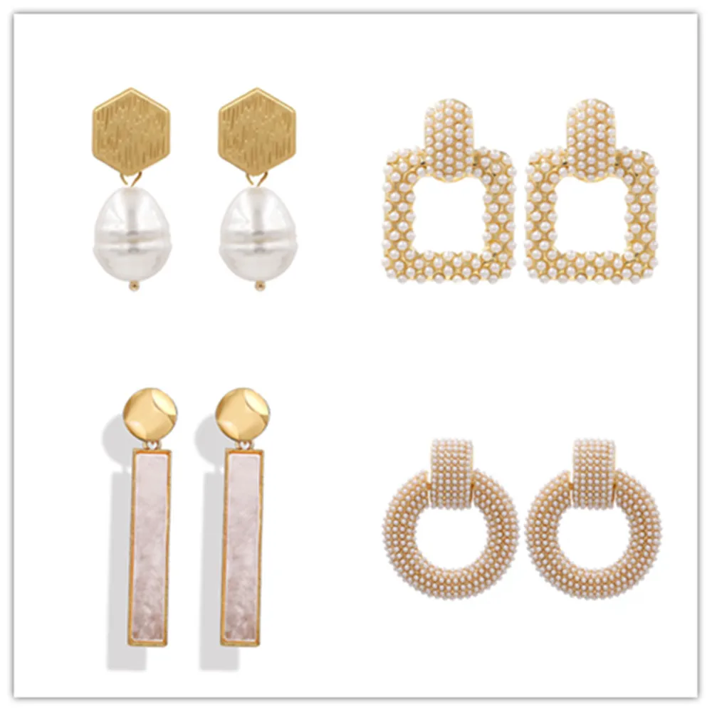 Серьги из металлического сплава с жемчугом простые геометрические серьги в