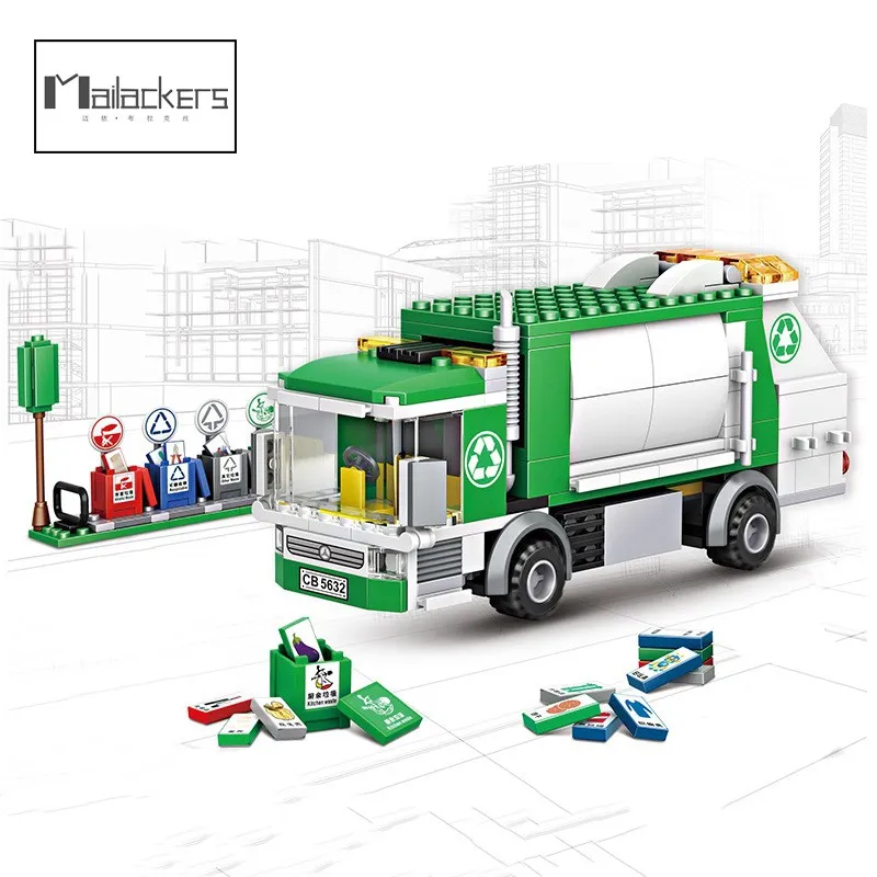 

Mailackers City High-Tech Garbage Truck Sanitation Vehicle Brick Creative Sanitation Truck Blocks DIY Children's Birthday Gifts