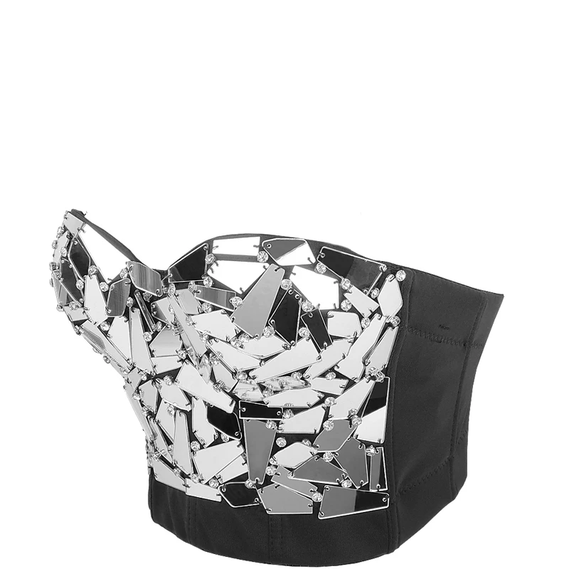 Women's Sexy Glass Mirror With Rhinestone Push Up Corset Nightclub Ballroom Stage Tights Queuing Party Wear Bar DB515