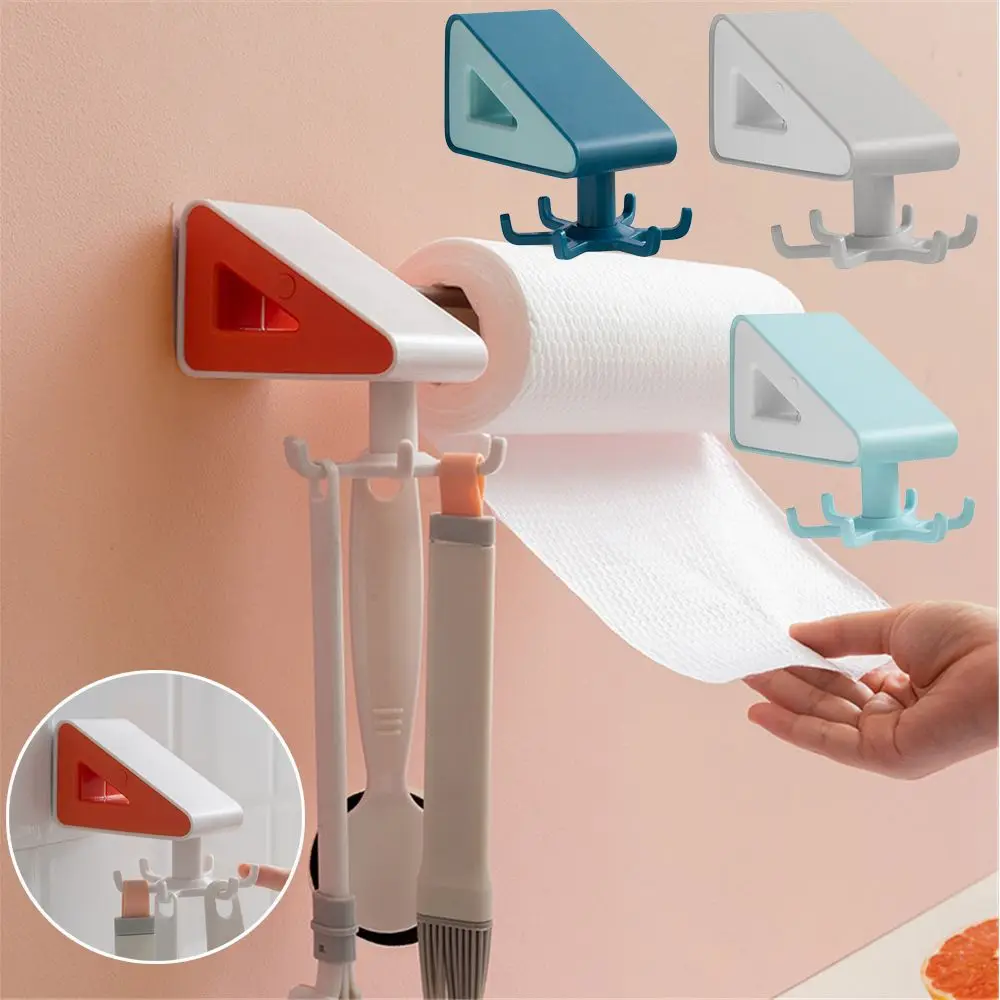 

Bathroom Accessories Spoon Rack Self-Adhesive 6-Claw Towel Holder Wall Mounted Storage Racks Rotating Hooks