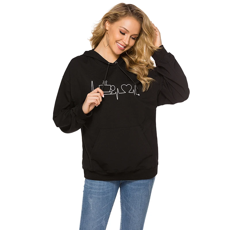 

Winter Women Fashion Hoody Sweatshirt Printed Harajuku Love Heart Fleece Lady Hoodie Loose Long Sleeve Female Casual Pullover