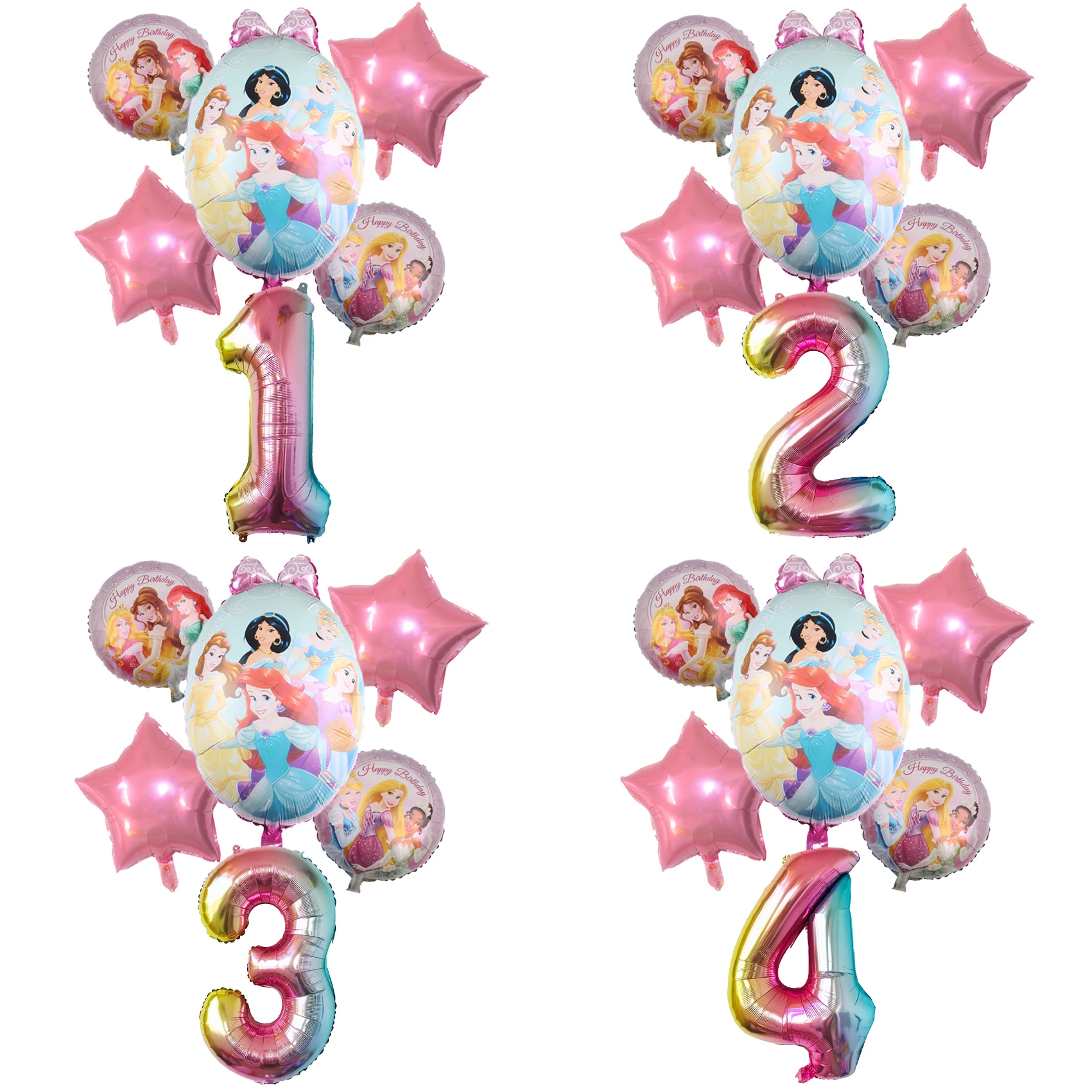 

1set Disney Princess Cake Mermaid Cinderella Foil Balloons Birthday Party Decorations 32inch Rainbow Number Helium Balls Kid Toy