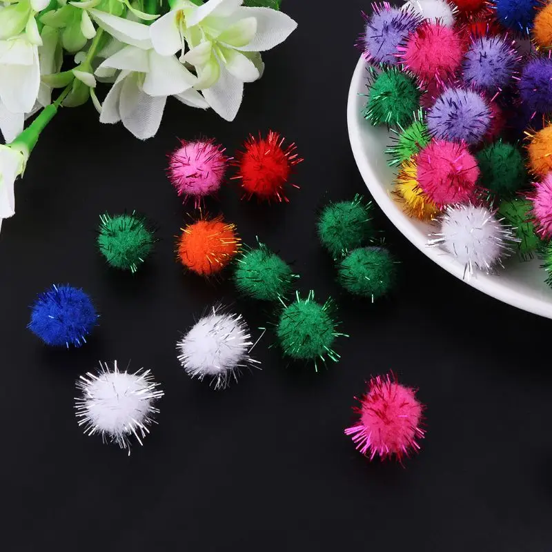 

100Pcs 20mm Mini Fluffy Soft Pom Poms Pompoms Glitter Ball Handmade Kids Toys DIY Sewing Craft Supplies Mixed Color