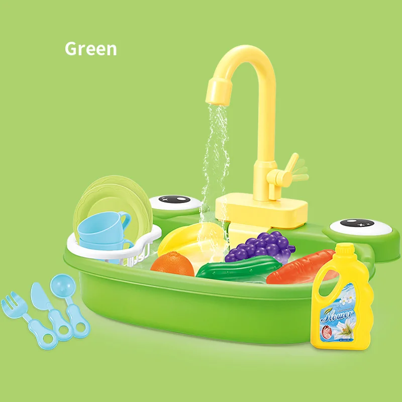 

2021 Kitchen Toys For Children Pretend Play Sink With Electric Water Wash Basin Kit For Kids Plastic Simulation Dishwasher Gifts