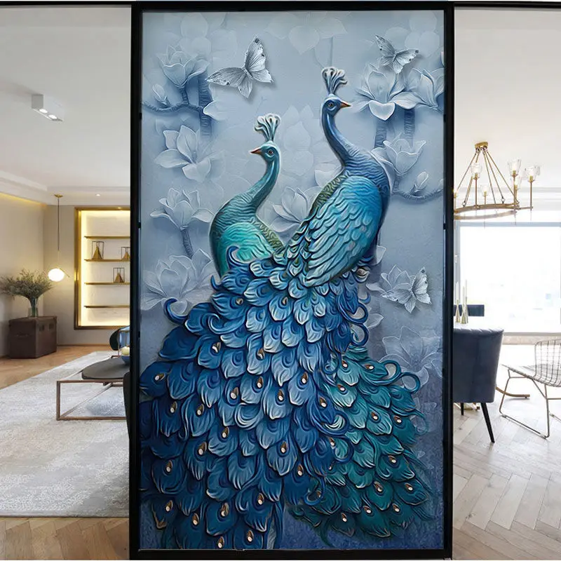 

Peacock frosted Window film anti looking privacy 3D static Glass vinyl stickers Mirror Non-adhesive color Decoration Window tint