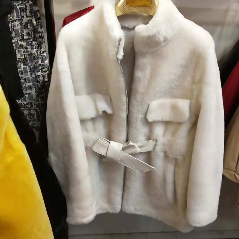 Пальто двухстороннее шерстяное женское длинное пальто с натуральным мехом lx2467