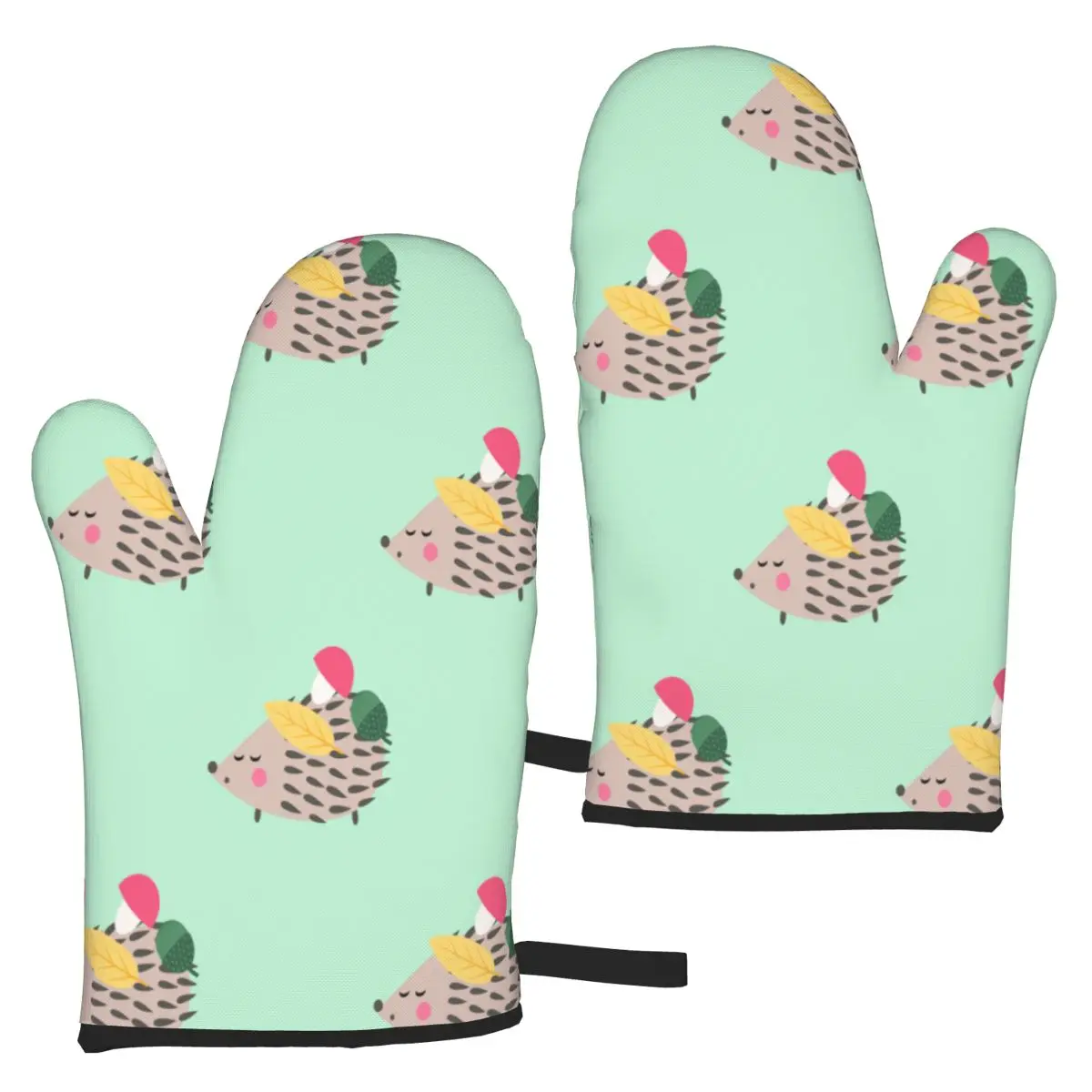 

Перчатки для микроволновой печи с ежиком, с грибочками и листьями, 2 шт., варежки, изолированные термостойкие перчатки для выпечки