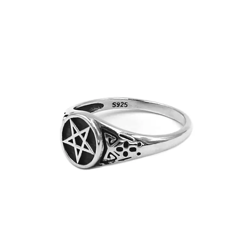 Модные S925 стерлингового серебра пентаграмма кольцо Viking в звездочку и Байкер кольцо Мужские Для женщин палец кольцо 948B