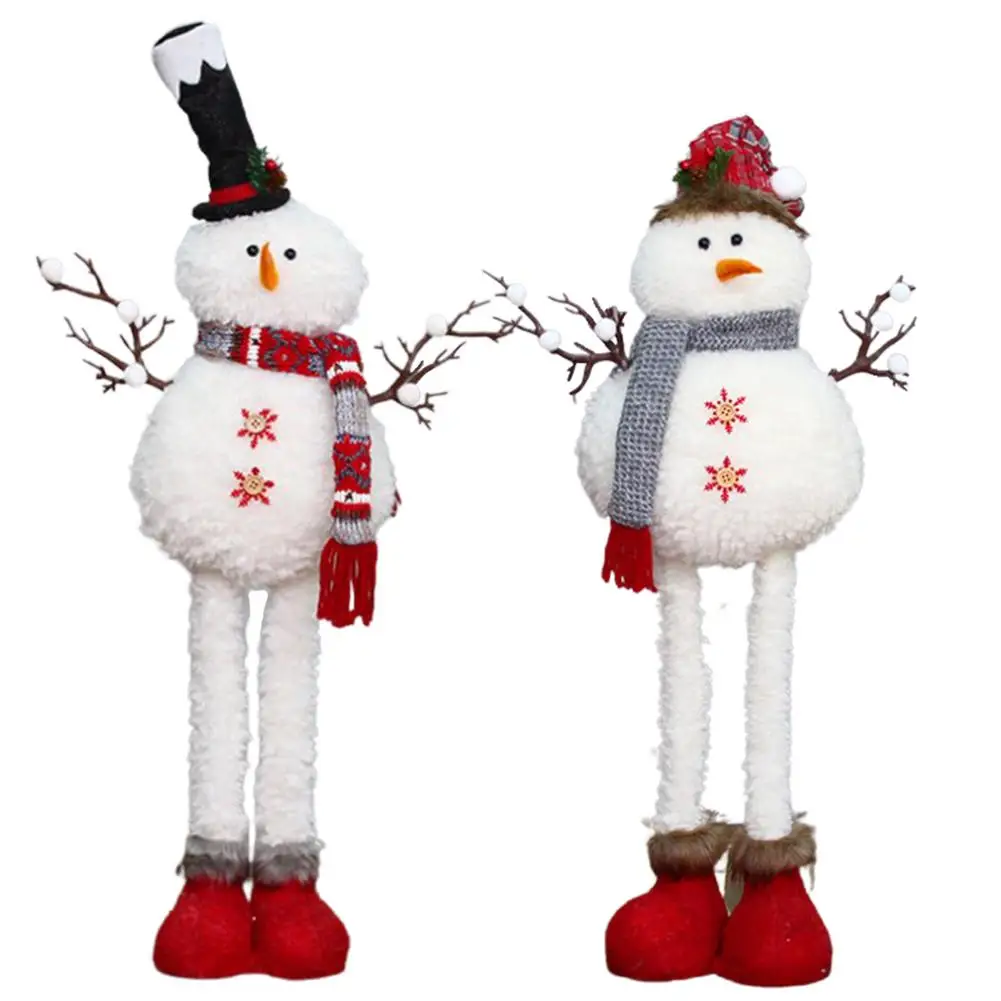 

Christmas Figurines Plush Snowman Standing And Sitting Toys Retractable Legs Snowman For Polyester Window Door Decorations She