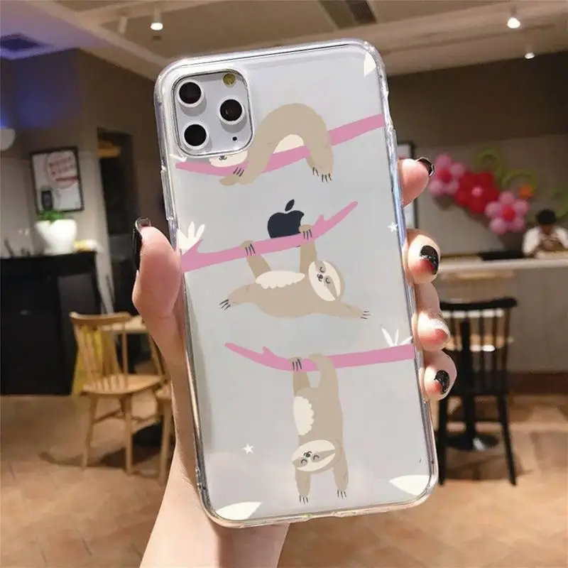 

Cute animal yoga sloth Phone Case Transparent soft For iphone 5 5s 5c se 6 6s 7 8 11 12 plus mini x xs xr pro max