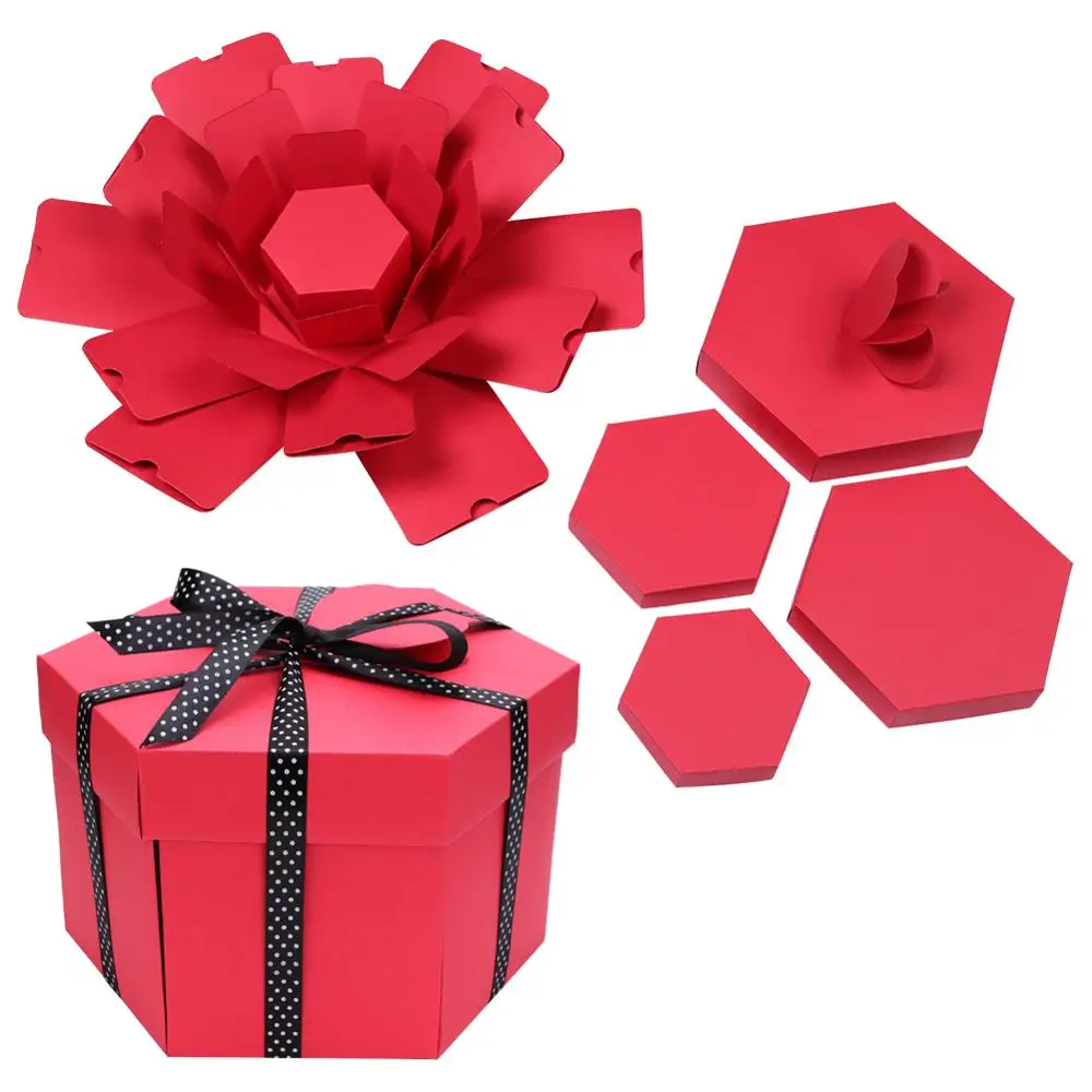 

Creative Hexagon Surprise Explosion Box DIY Handmade Scrapbook Photo Album Wedding Valentine Christmas Gift Box Craft