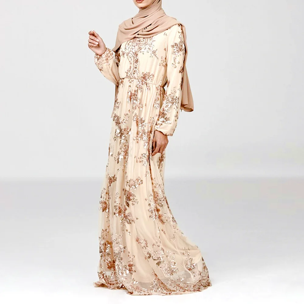 

Mandylandy Women Long Dress Maxi Sequins Embroidery Middle East Dubai Two-Layer Dress Women's Clothing Muslim Abaya