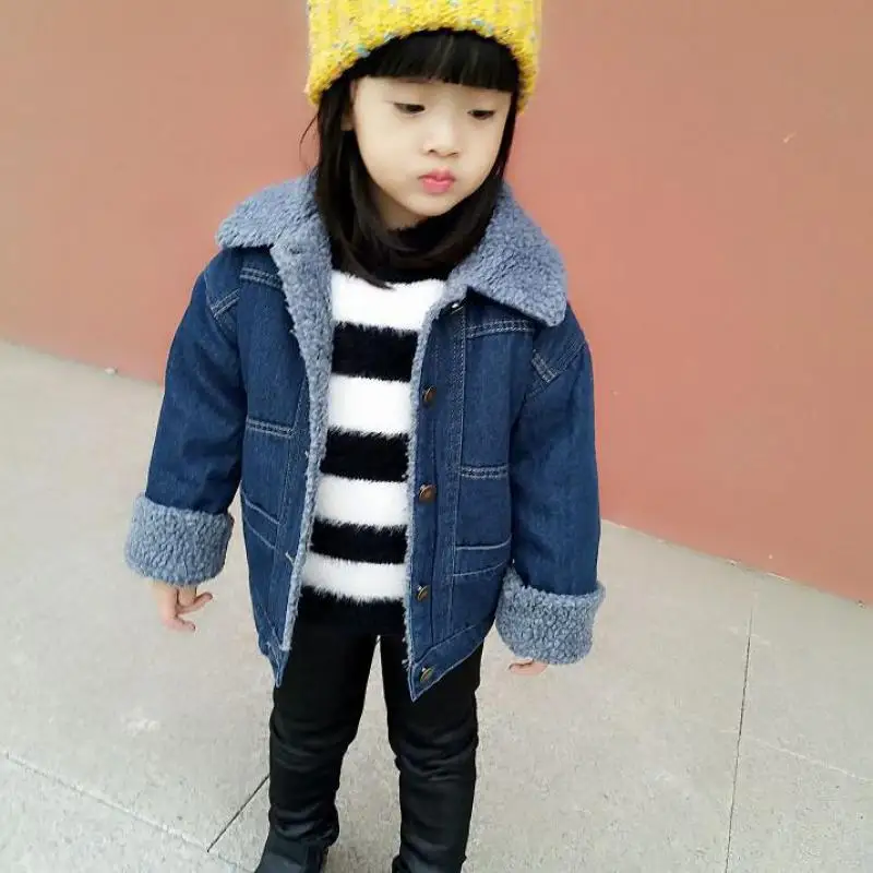 Куртка для девочек Одежда маленьких зимняя джинсовая куртка пальто детей