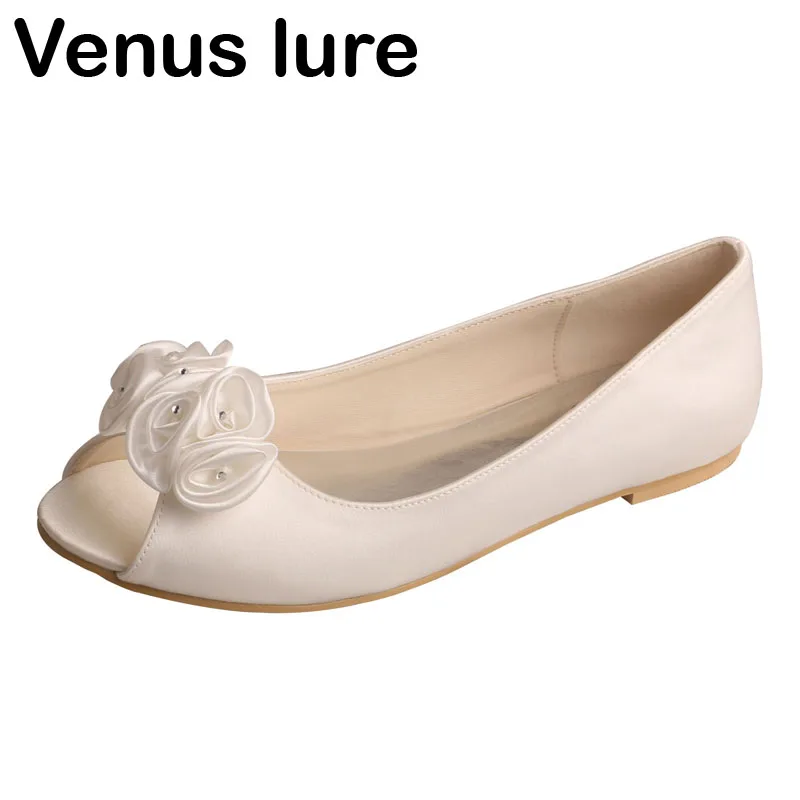 Свадебные туфли на плоской подошве со скидкой для невесты цвета слоновой кости с