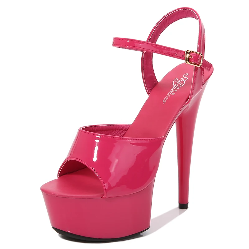 Heel 15cm Модельные босоножки на высоком тонком каблуке 13-17 см, пикантные черные летние туфли на платформе и высоком каблуке - Цвет: Heel 15cm