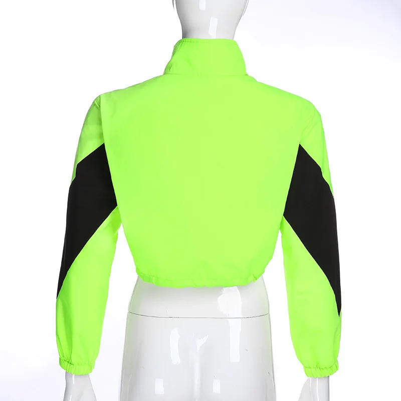 Флуоресцентная осенняя куртка короткая женская мода с длинным рукавом
