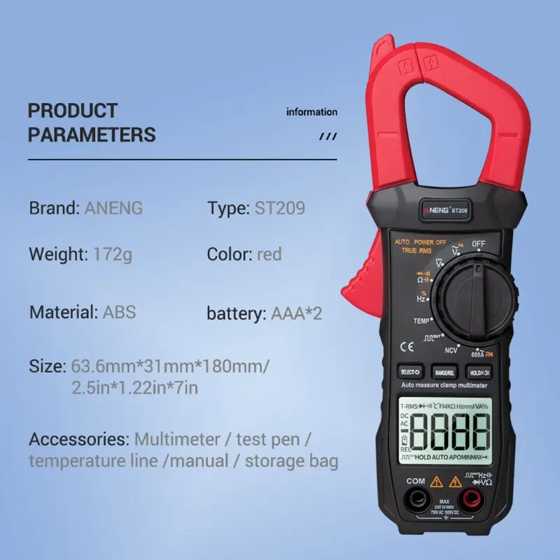 

6000 Counts True RMS Clamp Meter Digital Multimeter w/ Square Wave Output Diode