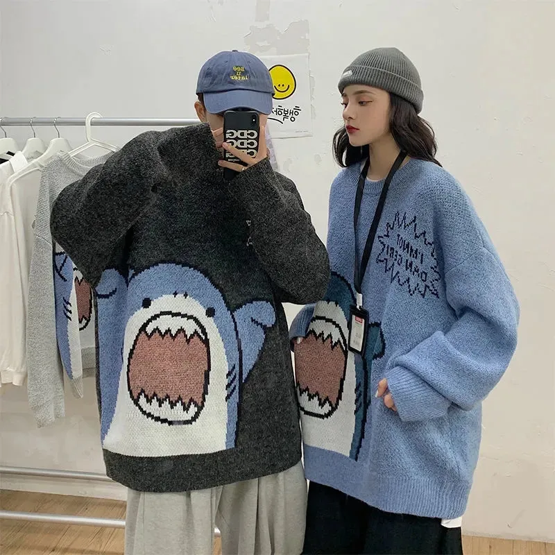 

Harajuku Casual Shark Sweater Women Men Oversized Knitted Pullover Sweaters Pull Jumpers for Couples Pull Femme Mujer
