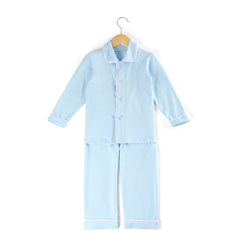 light blue Детская одежда для сна; хлопок; однотонные модные пижамы для мальчиков; сезон осень-зима; семейный пижамный комплект - Цвет: light blue