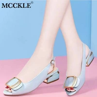 mcckle women sandals peep toe low heels pu woman slingback shoes buckle strap summer office fashion female comfort 2020 ladies