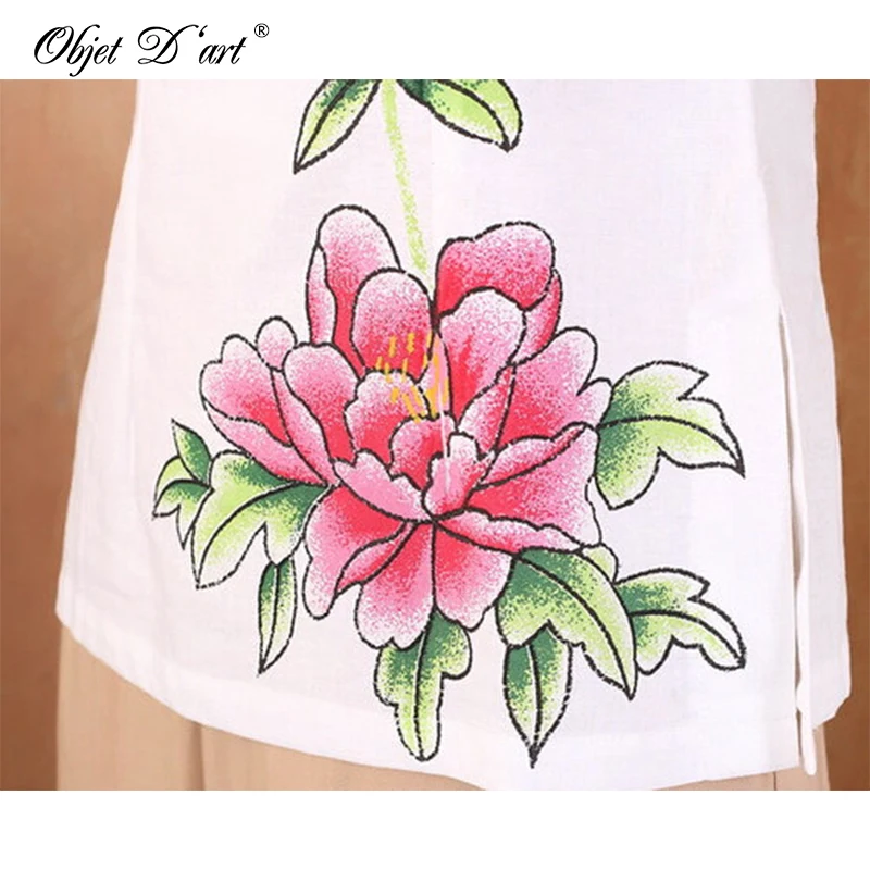 Новинка модные женские топы Ципао с цветочным принтом рукав три четверти рубашка