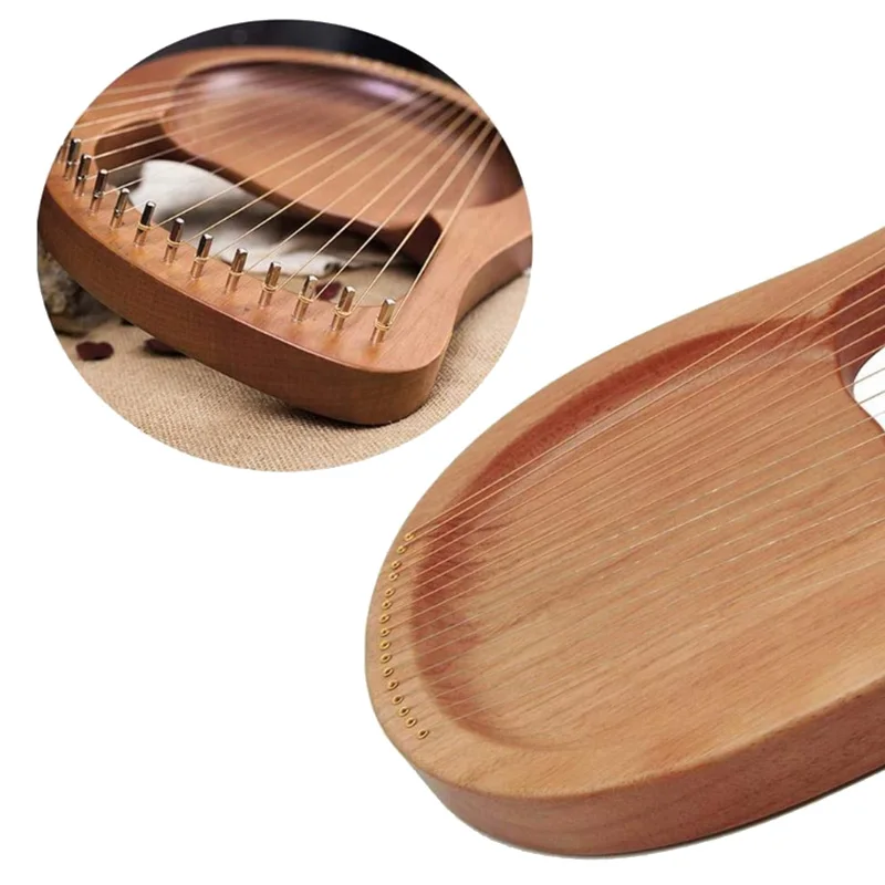 

Lyre Harp, 16 String Wood Body Wood Veneer Top String Instrument Body Instrument with Tuning Wrench and Carry Bag