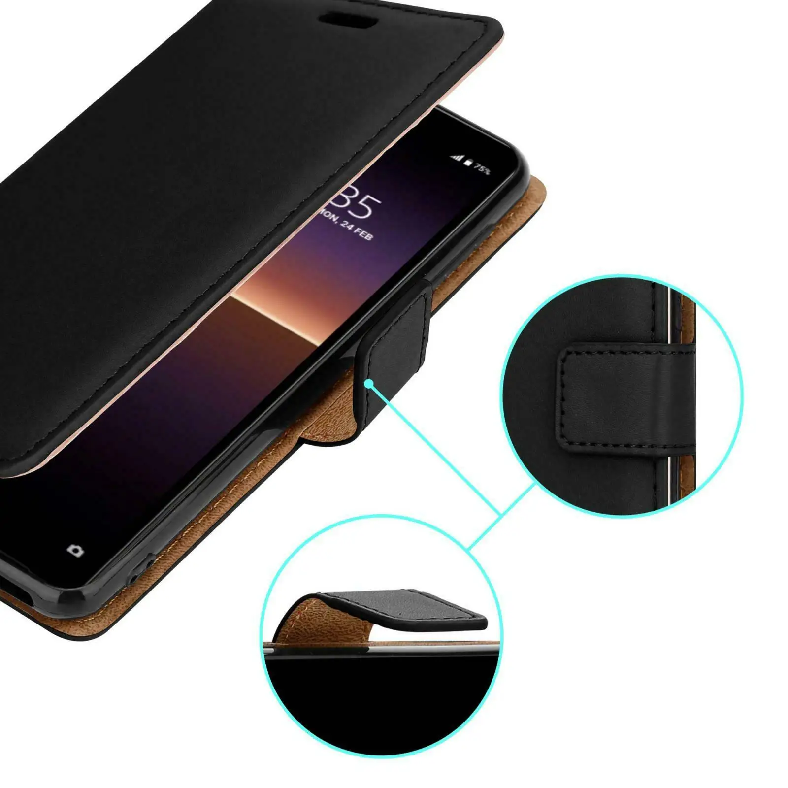 Funda magn&eacute;tica de cuero para tel&eacute;fono Sony Xperia 5, carcasa de tel&eacute;fono con soporte y vidrio templado-5